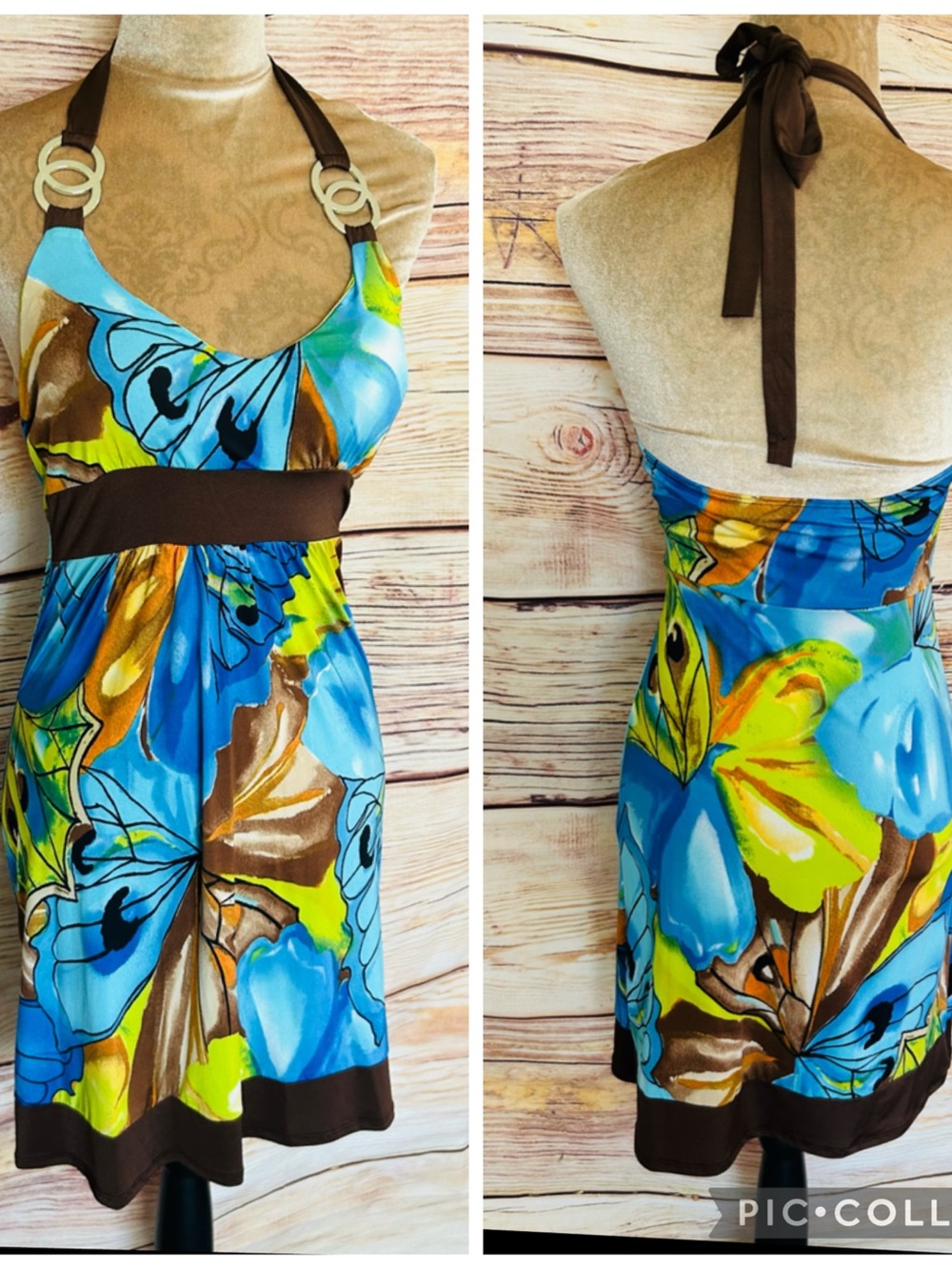 Janice Women’s Y2K Colorful Butterfly Print Halter Neck Sleeveless Dress